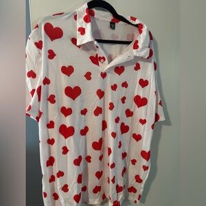 White Shirt with Red Heart Pattern